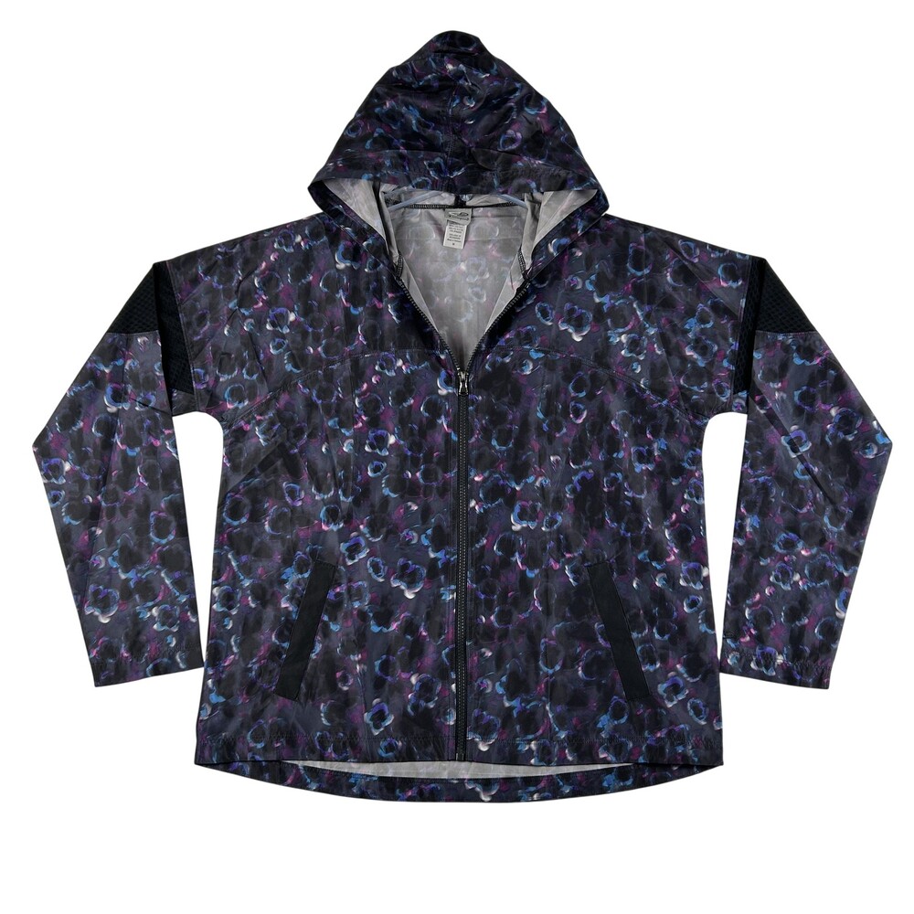 Champion C9 Jacket Womens Medium Black Animal Print Hooded Running Windbreaker
